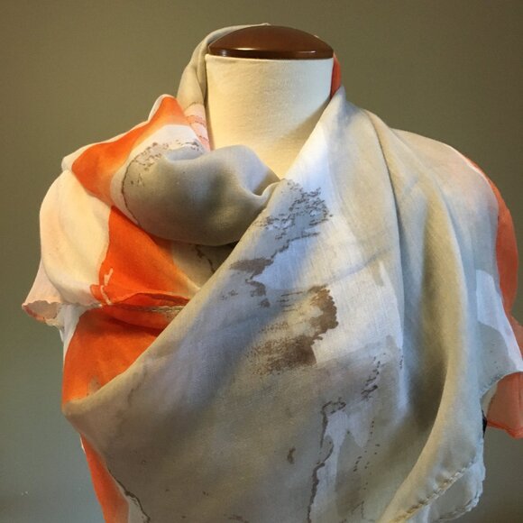 Vex Collection Beautiful Watercolour Wash Scarf In Orange, White & Grey - Picture 8 of 13
